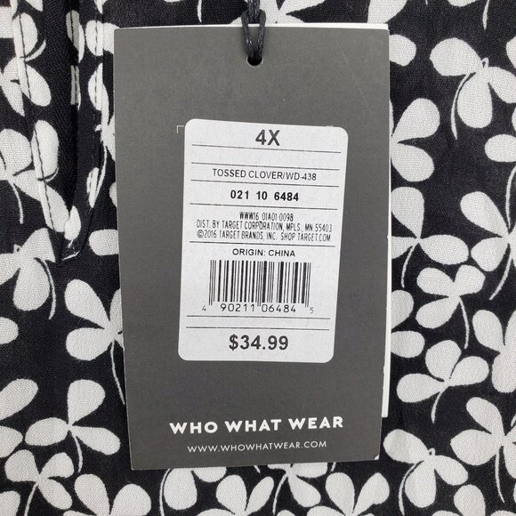 NWT Who What Wear Tossed Cloverbud Black and White Print 3/4 Sleeve Romper 4X - Picture 2 of 13